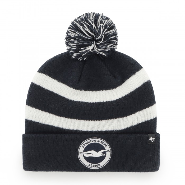 Navy and white bobble hat, features tonal crest and 47 brand Navy and white bobble hat, features tonal crest and 47 brand
