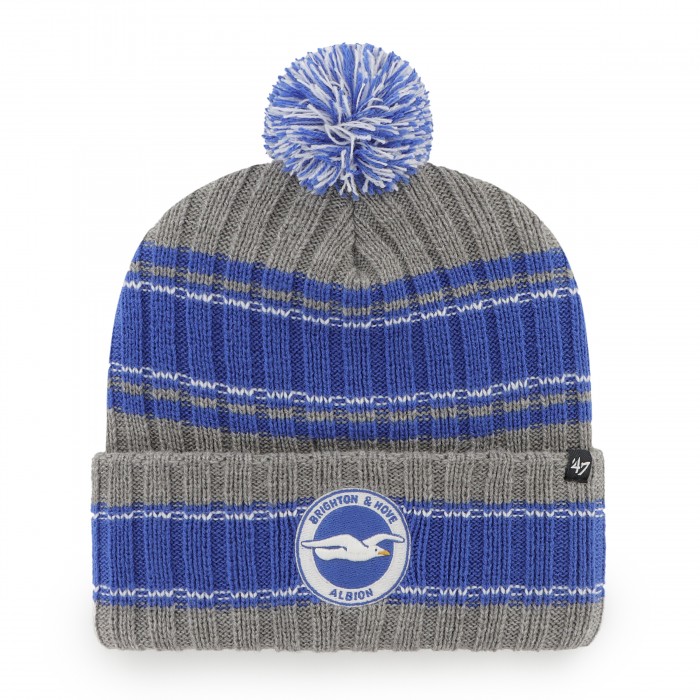 Grey and Royal kitted bobble cuff hat, features club crest and 47 brand