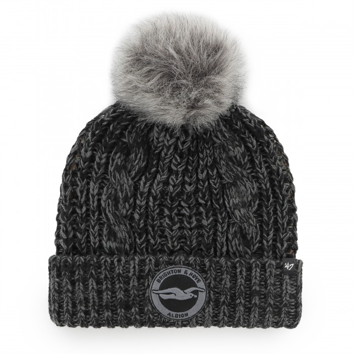 Mixed marl, ladies bobble hat. Features tonal crest and 47 brand