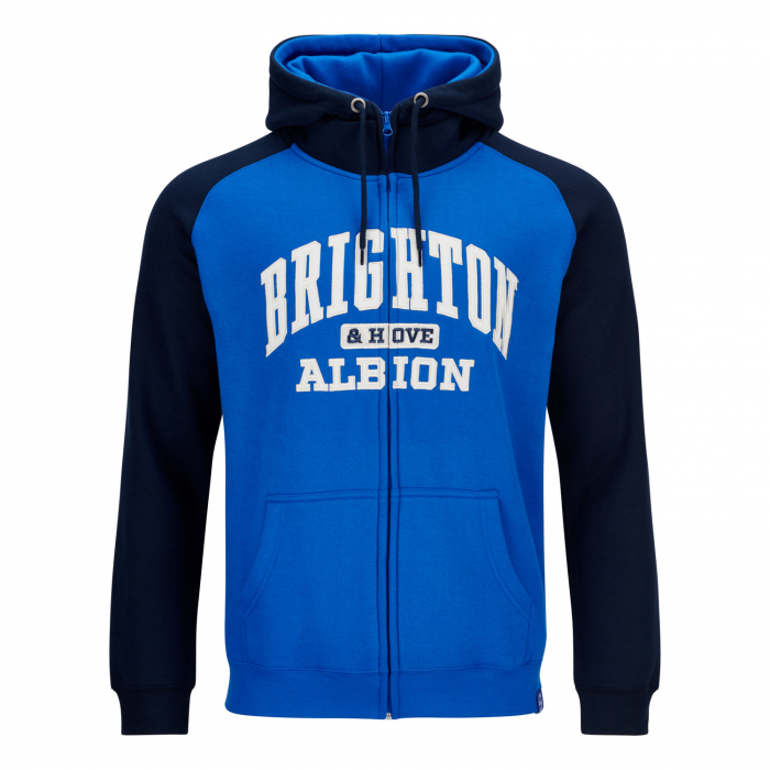 brighton royal and navy text zip hoodie