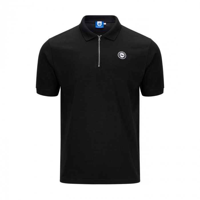 brighton black zip up polo shirt